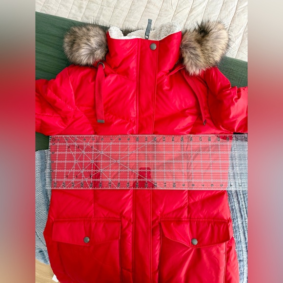 Eddie Bauer Red Puffer Parka Jacket with Faux Fur Trim M - Picture 8 of 9